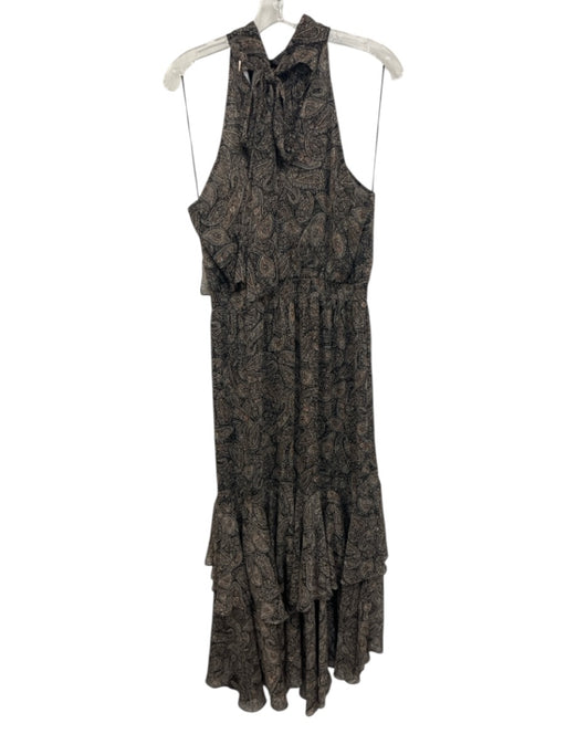 Misa Size M Black, Beige, Multi Polyester & Metallic Sleeveless high neck Dress Black, Beige, Multi / M