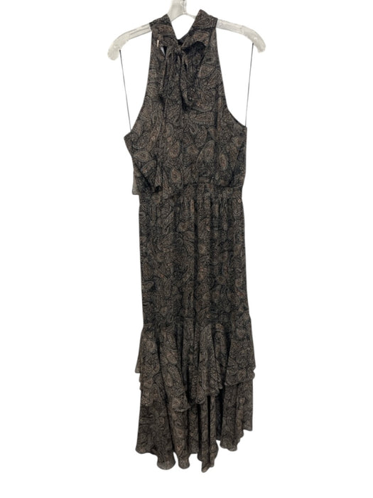 Misa Size M Black, Beige, Multi Polyester & Metallic Sleeveless high neck Dress Black, Beige, Multi / M