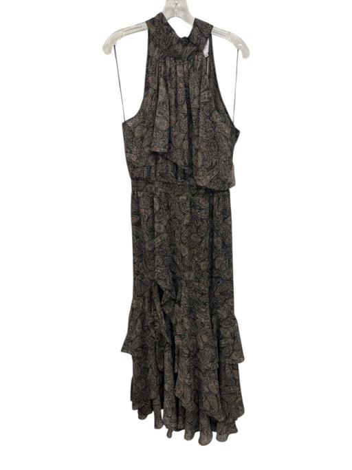 Misa Size M Black, Beige, Multi Polyester & Metallic Sleeveless high neck Dress Black, Beige, Multi / M