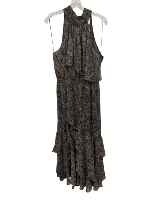 Misa Size M Black, Beige, Multi Polyester & Metallic Sleeveless high neck Dress Black, Beige, Multi / M