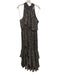 Misa Size M Black, Beige, Multi Polyester & Metallic Sleeveless high neck Dress Black, Beige, Multi / M