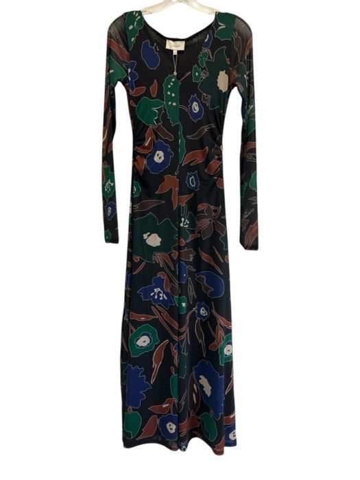 Cleobella Size XS Black, Green, Blue Nylon & Elastane Mesh Long Sleeve Dress Black, Green, Blue / XS