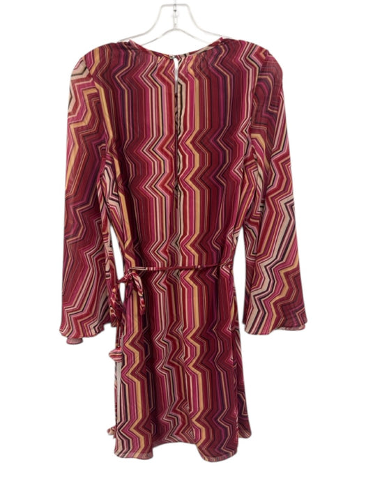 Misa Size M Red, Pink, Yellow Polyester Long Bell Sleeve Abstract Stripe Dress Red, Pink, Yellow / M