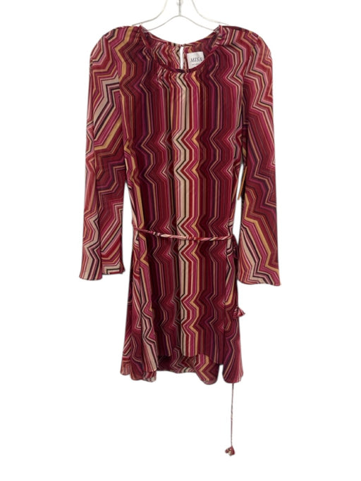 Misa Size M Red, Pink, Yellow Polyester Long Bell Sleeve Abstract Stripe Dress Red, Pink, Yellow / M