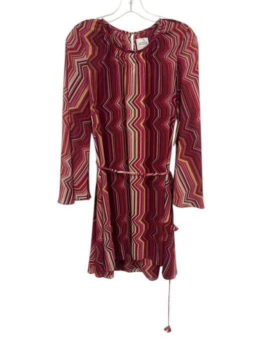 Misa Size M Red, Pink, Yellow Polyester Long Bell Sleeve Abstract Stripe Dress Red, Pink, Yellow / M