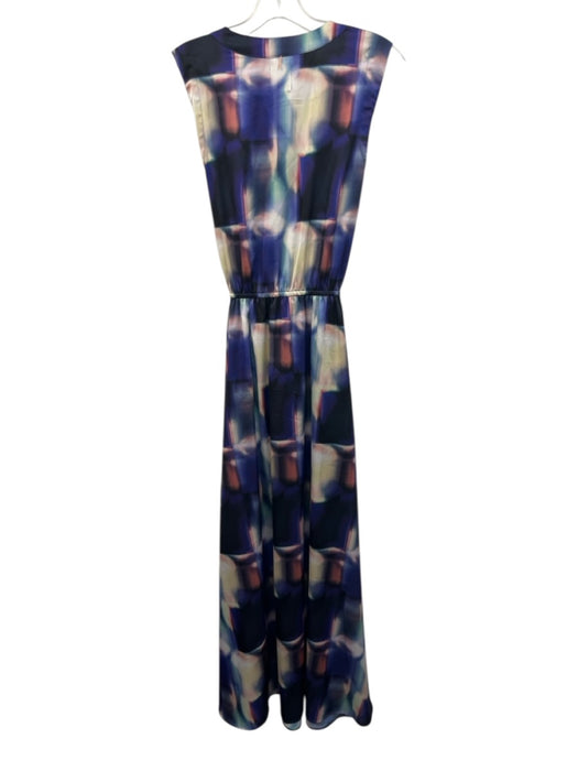Misa Size M Blue, Pink, White Polyester & Spandex Sleeveless Buttons Maxi Dress Blue, Pink, White / M