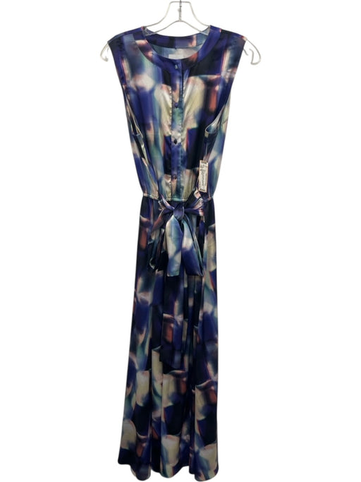 Misa Size M Blue, Pink, White Polyester & Spandex Sleeveless Buttons Maxi Dress Blue, Pink, White / M