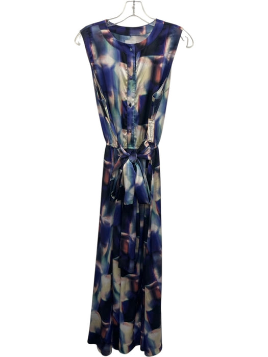 Misa Size M Blue, Pink, White Polyester & Spandex Sleeveless Buttons Maxi Dress Blue, Pink, White / M