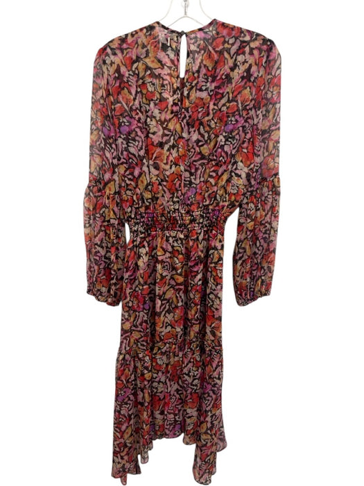 Misa Size M Red, Pink, Black Polyester Long Sleeve Floral Print Midi Dress Red, Pink, Black / M