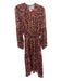Misa Size M Red, Pink, Black Polyester Long Sleeve Floral Print Midi Dress Red, Pink, Black / M