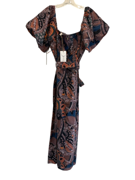 Cleobella Size L Purple, Orange, Blue Cotton Short Puff Sleeve Midi Dress Purple, Orange, Blue / L