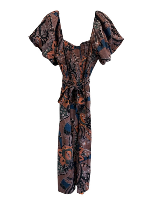 Cleobella Size L Purple, Orange, Blue Cotton Short Puff Sleeve Midi Dress Purple, Orange, Blue / L
