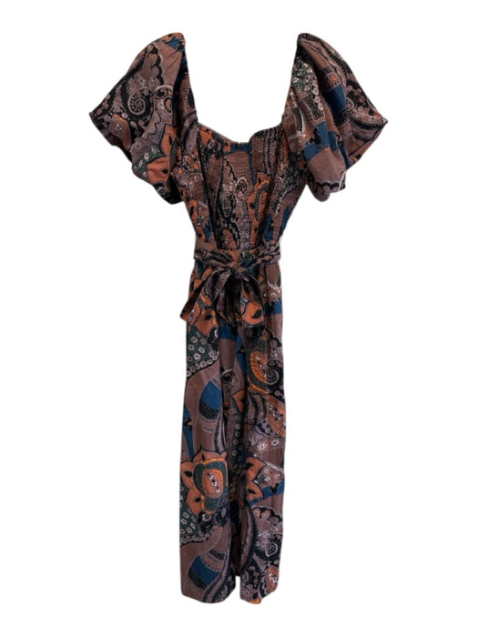 Cleobella Size L Purple, Orange, Blue Cotton Short Puff Sleeve Midi Dress Purple, Orange, Blue / L