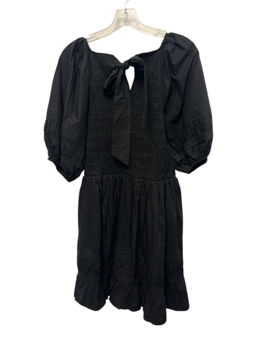Cleobella Size L Black Cotton Short Puff Sleeve Smocked Bodice Mini Dress Black / L