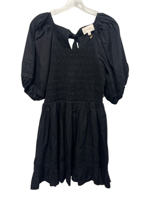 Cleobella Size L Black Cotton Short Puff Sleeve Smocked Bodice Mini Dress Black / L