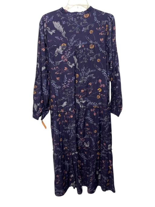 Cleobella Size L Dark Blue & Multi Cotton Long puff sleeve Floral Print Dress Dark Blue & Multi / L