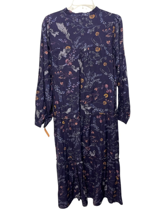 Cleobella Size L Dark Blue & Multi Cotton Long puff sleeve Floral Print Dress Dark Blue & Multi / L