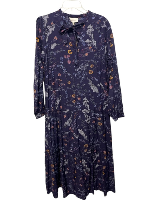 Cleobella Size L Dark Blue & Multi Cotton Long puff sleeve Floral Print Dress Dark Blue & Multi / L