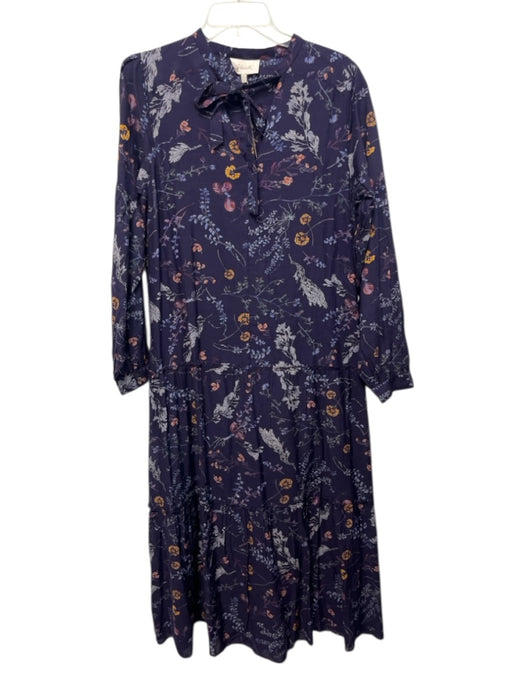 Cleobella Size L Dark Blue & Multi Cotton Long puff sleeve Floral Print Dress Dark Blue & Multi / L