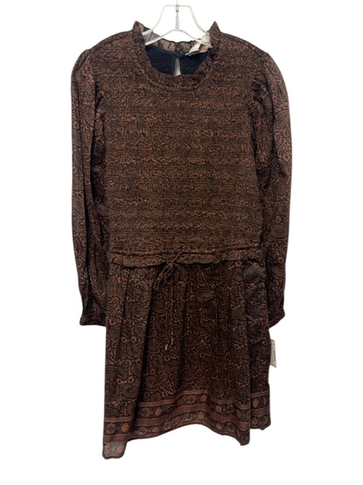 Cleobella Size L Brown & Black Cotton Long puff sleeve Abstract Paisley Dress Brown & Black / L