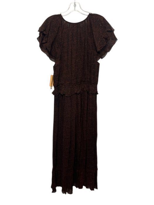 Cleobella Size L Brown & Black Viscose Ruffle Cap Sleeve Abstract Paisley Dress Brown & Black / L