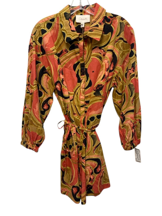 Cleobella Size M beige, pink, black Cotton 3/4 Sleeve Swirl pattern Mini Dress beige, pink, black / M