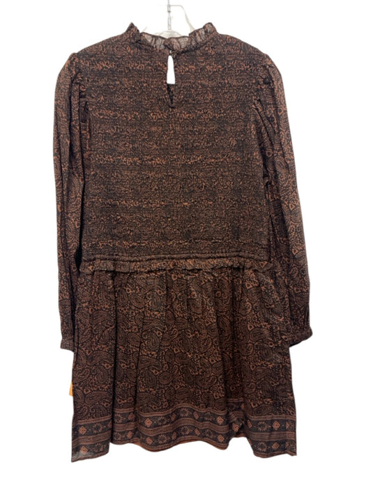 Cleobella Size M Brown & Black Cotton Long puff sleeve Abstract Paisley Dress Brown & Black / M