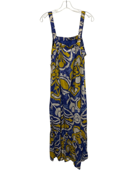 Cleobella Size L Blue, Yellow, White Cotton Sleeveless Abstract Print Midi Dress Blue, Yellow, White / L