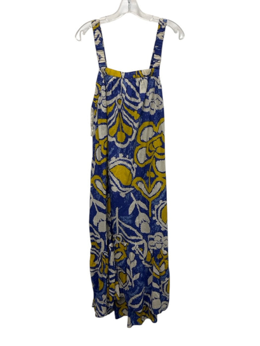 Cleobella Size L Blue, Yellow, White Cotton Sleeveless Abstract Print Midi Dress Blue, Yellow, White / L