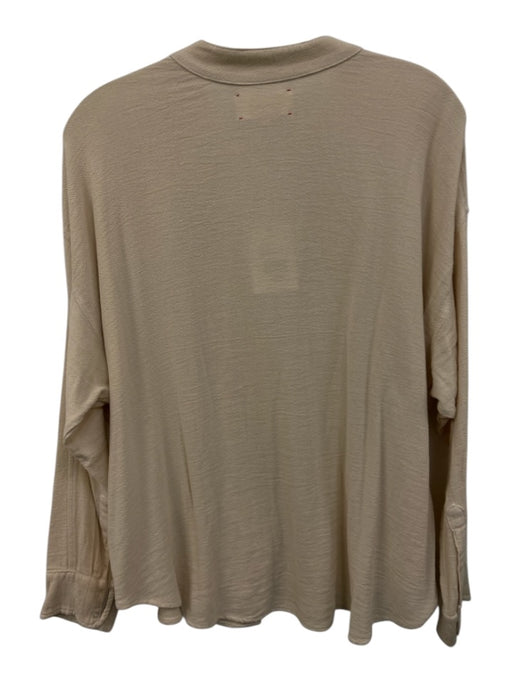 XiRENA Size S Cream White Cotton & Rayon Long Sleeve Buttons Stand-Up Collar Top Cream White / S