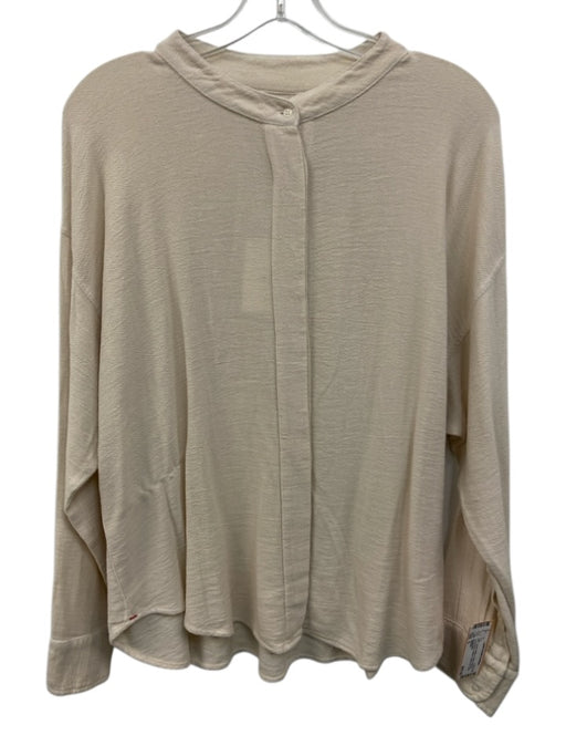 XiRENA Size S Cream White Cotton & Rayon Long Sleeve Buttons Stand-Up Collar Top Cream White / S