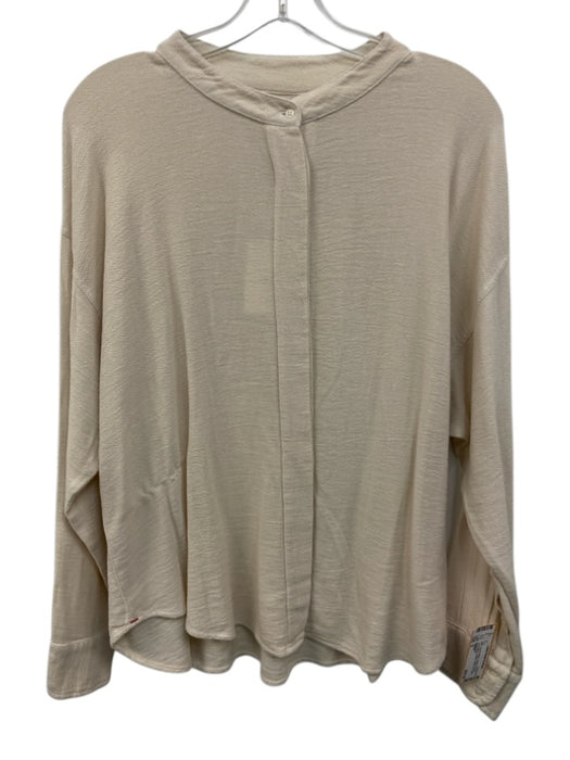 XiRENA Size S Cream White Cotton & Rayon Long Sleeve Buttons Stand-Up Collar Top Cream White / S