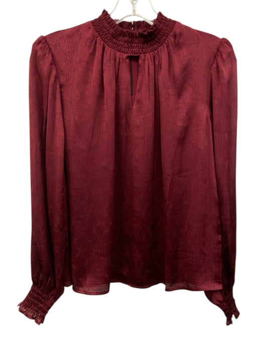 Greylin Size S Burgundy Red Polyester Long puff sleeve Ruffle mock neck Top Burgundy Red / S