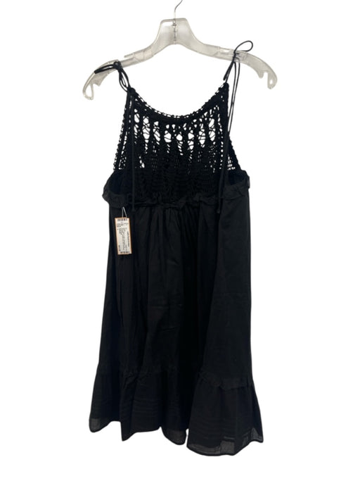 Cleobella Size L Black Cotton Sleeveless Tie Shoulder Crochet Lace Midi Dress Black / L