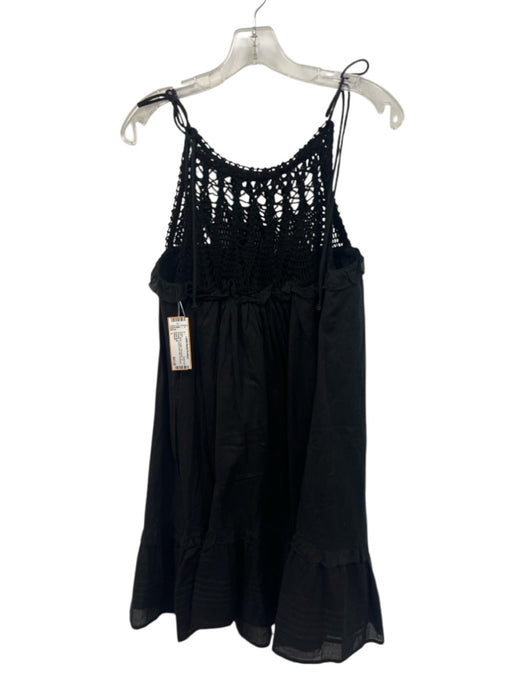 Cleobella Size L Black Cotton Sleeveless Tie Shoulder Crochet Lace Midi Dress Black / L