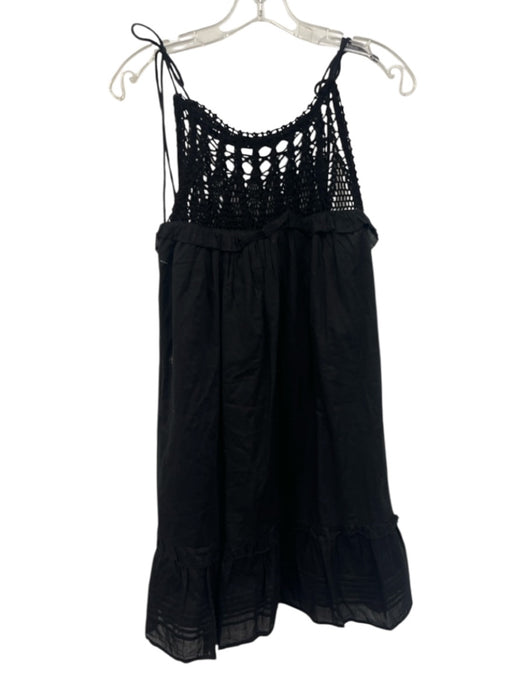 Cleobella Size L Black Cotton Sleeveless Tie Shoulder Crochet Lace Midi Dress Black / L