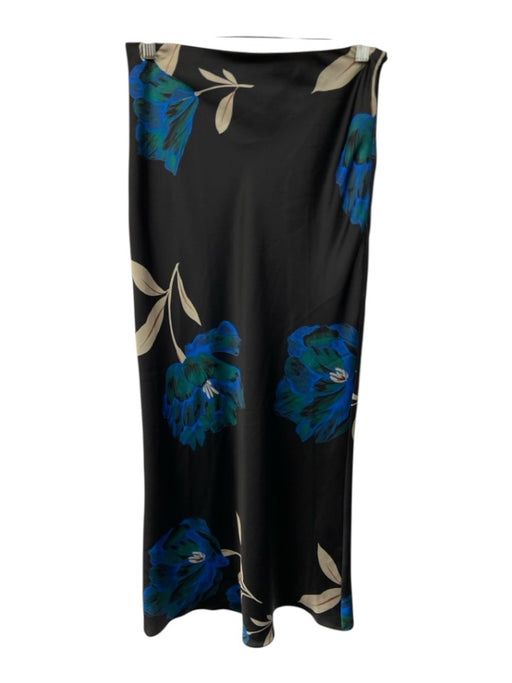 Misa Size S Black, Blue, Cream Polyester Satin Floral Print Midi Skirt Black, Blue, Cream / S