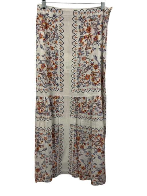 Cleobella Size L White, Purple, Orange Cotton Smocked Floral Print Midi Skirt White, Purple, Orange / L
