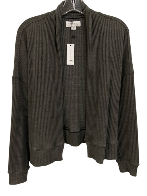Velvet Size M Gray Polyester & Cotton Long Sleeve Rib Knit Open Front Cardigan Gray / M