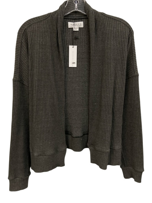 Velvet Size M Gray Polyester & Cotton Long Sleeve Rib Knit Open Front Cardigan Gray / M