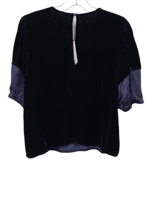 Velvet Size S Navy Blue Viscose & Silk Velvet Short Puff Sleeve Fabric Block Top Navy Blue / S