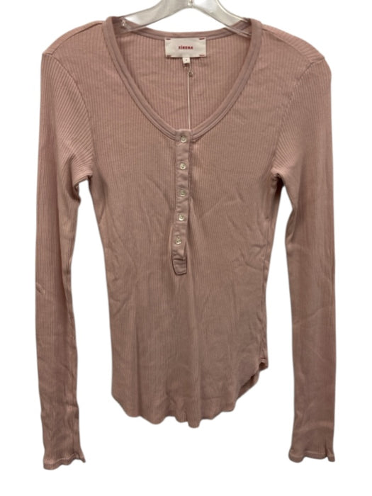 XiRENA Size L Light Pink Supima Cotton Long Sleeve Rib Knit 1/4 Button Top Light Pink / L
