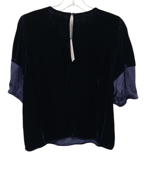 Velvet Size M Navy Blue Viscose & Silk Velvet Short Puff Sleeve Fabric Block Top Navy Blue / M