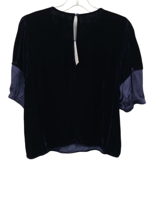 Velvet Size M Navy Blue Viscose & Silk Velvet Short Puff Sleeve Fabric Block Top Navy Blue / M