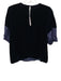 Velvet Size M Navy Blue Viscose & Silk Velvet Short Puff Sleeve Fabric Block Top Navy Blue / M