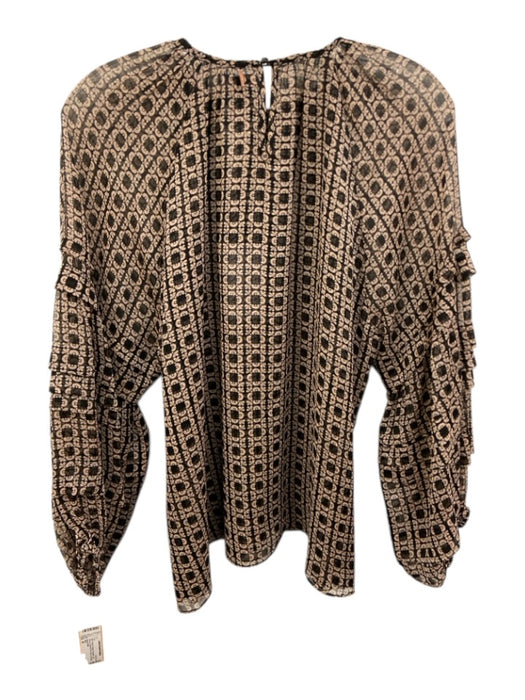 Misa Size M Black & Beige Polyester Long Sleeve Abstract Print Sheer Top Black & Beige / M