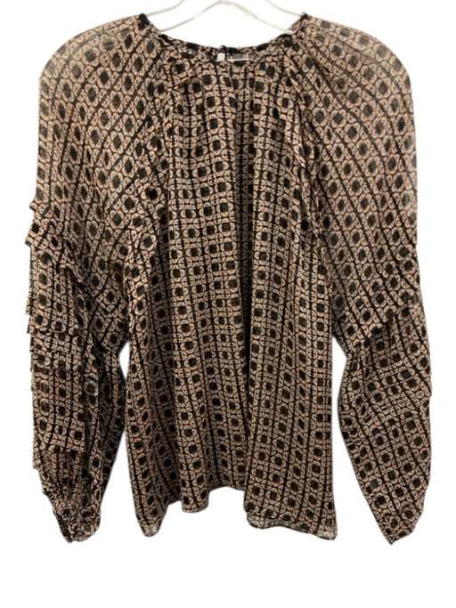 Misa Size M Black & Beige Polyester Long Sleeve Abstract Print Sheer Top Black & Beige / M