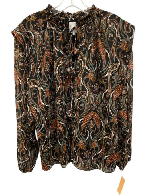 Misa Size L Black, Green, Orange Polyester & Metallic Long puff sleeve Top Black, Green, Orange / L