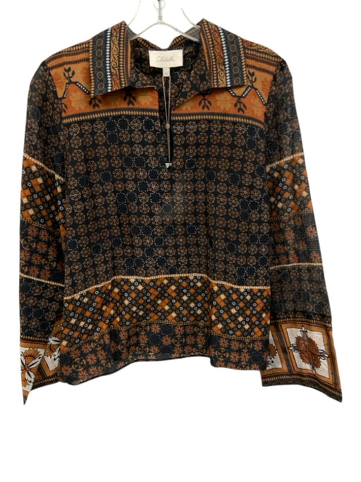 Cleobella Size XS Navy Blue, Orange & Brown Organic Cotton Long Sleeve Top Navy Blue, Orange & Brown / XS
