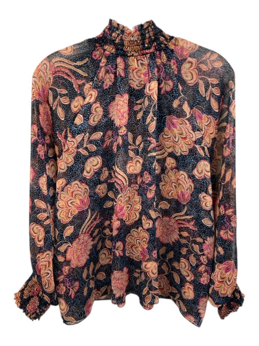 Misa Size L Blue, Pink, Orange Polyester Long puff sleeve Floral Print Top Blue, Pink, Orange / L
